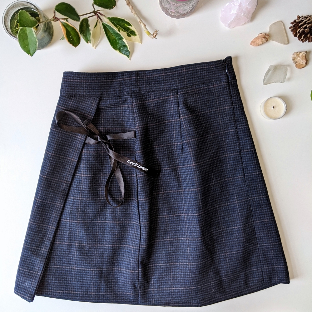 Plaid Navy Ribbon Point Wrap Skirt